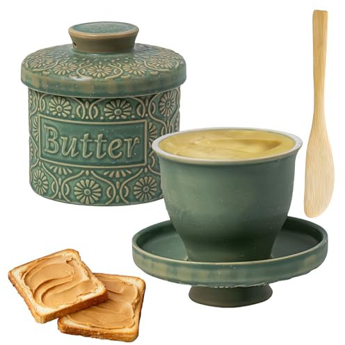 Butterdose Keramik, Butterglocke Keramik Mit Deckel, Französische, Butterdose Für Streichzarte Butter, Mit Buttermesser, Butterdosen, Gestreift Außen, Für Tisch Und Tafelaufsätze