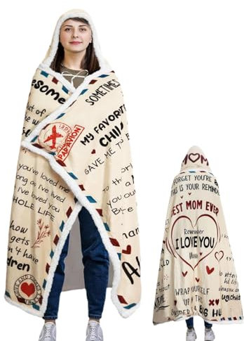 Poludatly Muttertagsdecke, Decke für Mama | Ich Liebe Dich Mama Deckenumschlagsform - Doppelschicht Hoodie Flanell AC Quilt für Muttertag Mädchen Geburtstag