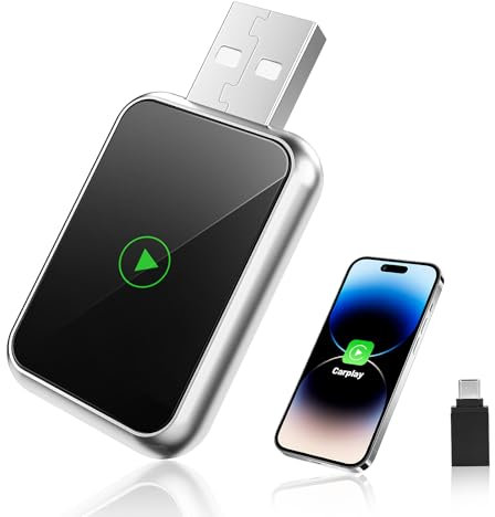 Wireless Carplay Adapter, Mini-Stick zum Umwandeln von Kabelgebundenem CarPlay in Kabellos, Unterstützt alle Autos mit Original CarPlay, Kompatibel mit iPhone (iOS 10+), USB C/A, Stabiler