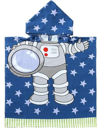 Ichigo Ichie Toalla con Capucha para Niños de 3 a 7 Años, Poncho de Playa Infantil 60 x 90 cm, Suave y Súper Absorbente, Ideal para Piscina, Playa y Baño, Diseño de Astronauta