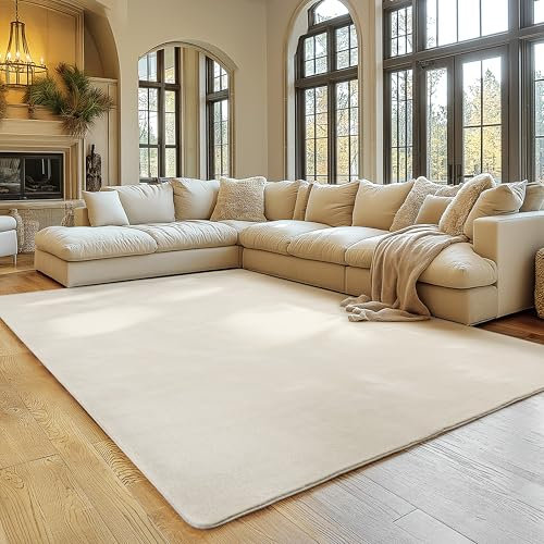SIMPEX Teppich Wohnzimmer Creme 160x220 cm Kurzflor Teppich Waschbar, weich & rutschfest, modern einfarbiges Design für Wohnzimmer, Küche Schlafzimmer, & Kinderzimmer