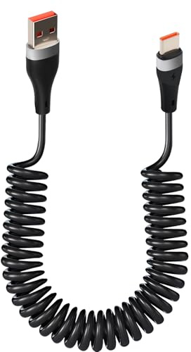Cable USB C Espiral Cable USB a Tipo C [0.5m-1m] con Carga Rápida 240W Android Auto Carplay Cabo de Carga de Datos para Galaxy S24 S23 S22, MacBook, Google Pixel 8, Huawei, Xiaomi para iPhone 17