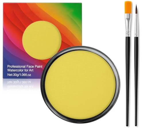 Erinde Peinture Visage Jaune avec 2 Pinceaux, Maquillage Halloween pour Visage, Palette Maquillage Enfant et Adulte, Peinture Corporelle Sécurisée pour Fête, Carnaval, Cosplay