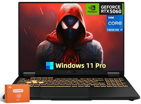 ASUS TUF F16 Gaming Laptop, NVIDIA RTX 5060 8GB GDDR7 GPU, 16 FHD+ 165Hz Display, Intel i7-14650HX(Beat AMD R9 8940HX), 32 GB DDR5, 1 TB SSD, Windows 11 Pro, RGB Backlit Keyboard, w/Accessories