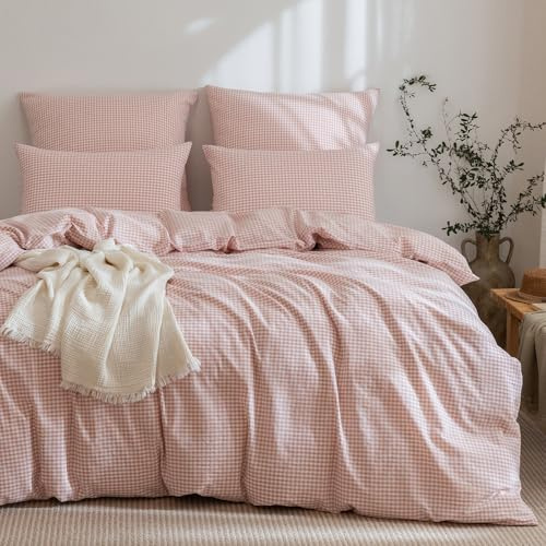 SOULFUL Housse de Couette 220x240 Coton Carreaux - Rose Clair Vichy