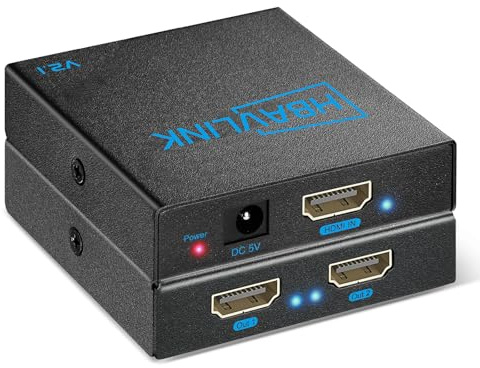 HDMI-Splitter 1 Eingang 2 Ausgänge 60 Hz – HDCP 2.3, HDR, Dolby /DTS5.1 – Kompatibel mit Firestick 4k Max, PS3/PS5 und Elgato HD60s/x/Pro, Apple TV 4K, Roku Stick (8K HDMI Splitter 1in 2out)
