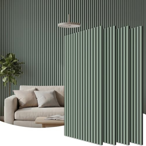 TONOR Akustikpaneele holz, 4 Stück 120 x 60cm - 2.88m² Wandpaneele holz Holzpaneele wand als Schallschutzplatten, Wandverkleidung Holzoptik für Wanddeko Wohnzimmer, Büro, Küche, Grün