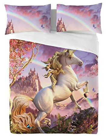 Wild Star@Home Awesome Unicorn Double Bed Duvet Cover Set, Young Girls Bedroom Pink Room Decor, Artwork by David Penfound