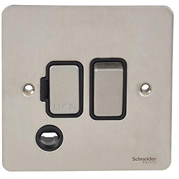 Schneider Electric Ultimate Flat Plate - Switched Fused Connection Unit, with Flex Outlet, GU5213BSS, Stainless Steel with Black Insert