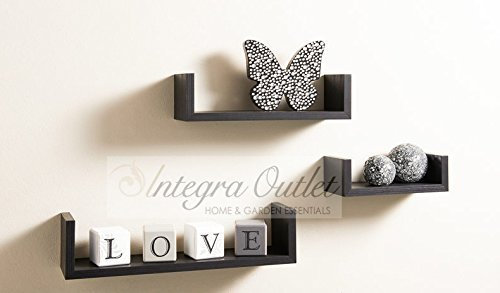 Set Of 3 Different Sizes U Shaped Wooden Floating Shelf Available in black,White (Black) by dy&dx