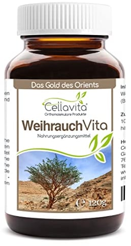 Cellavita – Weihrauch (Boswellia Sacra aus dem Oman) Vita traditionelles Nahrungsergänzungsmittel – Weihrauchharz Pulver Monatspackung 120g im Glas – Hochwertiges pflanzliches Naturprodukt