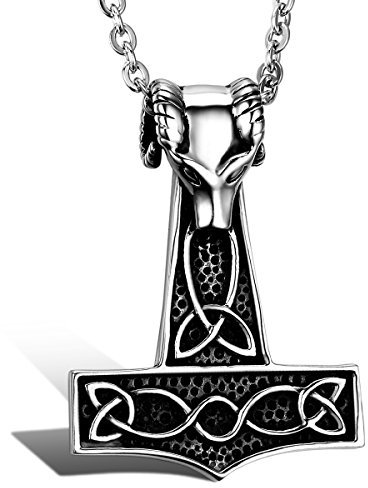 OIDEA Collana per Uomo Collana in Acciaio Inox con Pendente Martello di Thor Nero Argento