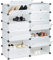 Relaxdays Mueble Zapatero XXL, Estantería Modular Zapatos de Plástico, 12 Cajones y Puertas, 108x94x37 cm, Transparente