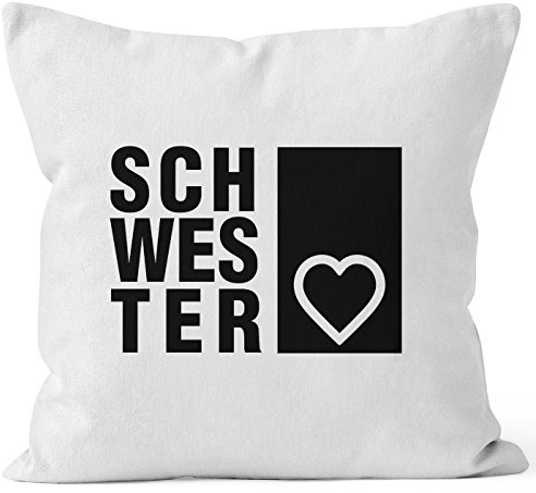 MoonWorks Kissenbezug Schwesterherz Schwester Geschenk Geburtstag Kissen-Hülle 40x40 Baumwolle Weiss 40cm x 40cm