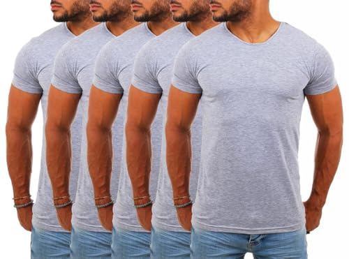 Young & Rich Herren Uni Basic T-Shirt mit Rundhals Ausschnitt einfarbig Stretch körperbetonte Dehnbare Passform 1701