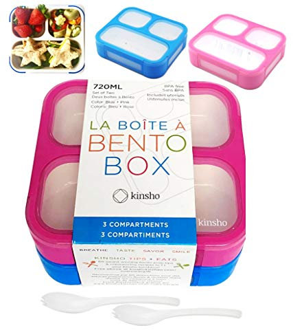 Bento-Box für Kinder, Kleinkind-Lunch-Box für kleine Jungen Mädchen in der Schule, Vorschule oder Kita, BPA-frei, Größe M Blau Pink 2 Pack