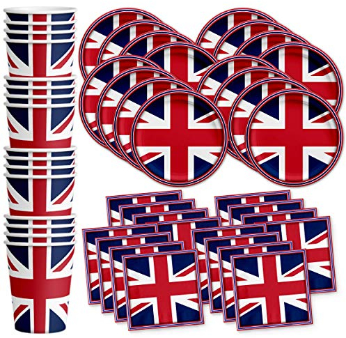 Britain UK England British Flag Birthday Party Supplies Set Plates Napkins Cups Tableware Kit for 16