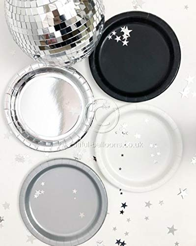 Beautiful Balloons Black, Silver & White Stylish and Chic Paper Party Plates x 40