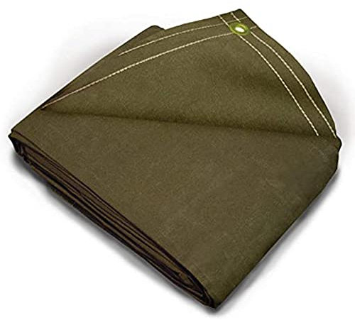 TarpsNow - 3 m x 6 m, 100 % Industriequalität, Schnittgröße oliv Leinwand-Plane – wasser-, UV-strahl- und schimmelresistent, mit Messingösen (510 g und 20 mil)