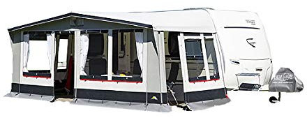 dwt Wohnwagen Vorzelt Paradies III mit 280 cm Tiefe, wetterfestes Polyestergewebe, UV-Schutz, Ganzjahreszelt mit 2-teiliger Vorderwand, Größe:Gr. 12 Umlaufmaß 881-910 cm