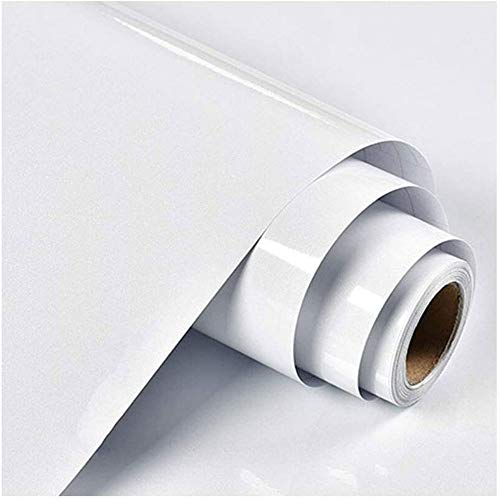 White Sticky Back Plastic Vinyl Wrap Self Adhesive Wallpaper Glossy/Glitter 40cm X 300cm for Kitchen Countertop Cover Peel and Stick Furniture Stickers