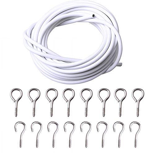 SO USEFUL 2/3 Meter Net Curtain Wire, Hanging Cord Kit with 8 Pairs of Hooks and Eyes for Net Curtain Rods. (2m)