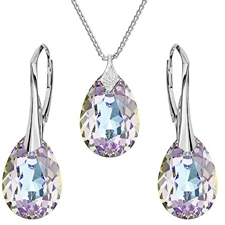 Panda-Jewellery Ohrringe Silber 925 Hängend - Kette Damen mit Anhänger - Schmuck Set für Sie - mit Kristallen - Ohrringe Hängend und Halskette Damen Silber 925 in Form eines Tropfes (Vitrail Light)