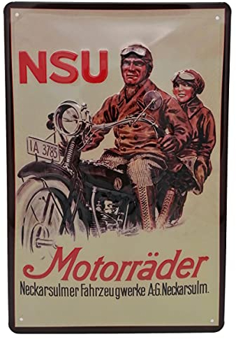 LUCKYLINDE geprägtes Blechschild passend für NSU Motorrad und Moped Fans, Deko Werkstatt, Garagen Oldtimer Schild 20 x 30 cm (Motorräder)