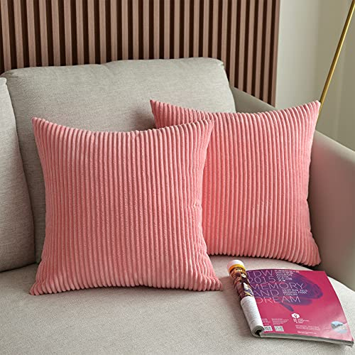UPOPO 2er Set Kord Kissenbezug Dekorative Einfarbig Kissen Cord-Kissen Kissenhülle Kissenbezüge Dekokissen Zierkissen Sofakissen für Sofa Schlafzimmer Wohnzimmer mit Reißverschlüsse 50 X 50cm Rosa
