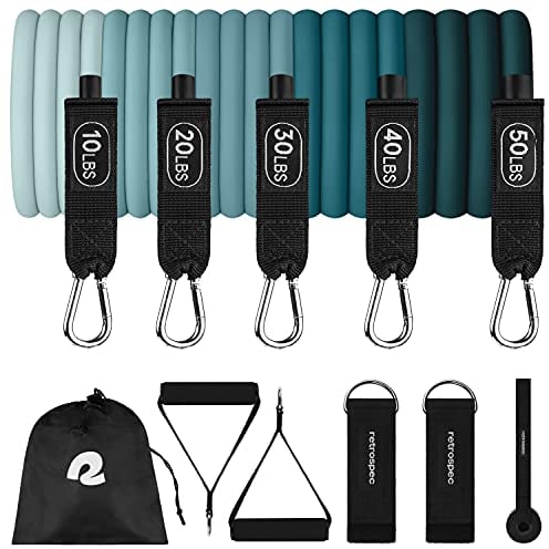 Retrospec Lot de 5 Bandes de résistance avec poignées, Ancre de Porte, Sac de Transport pour Homme et Femme
