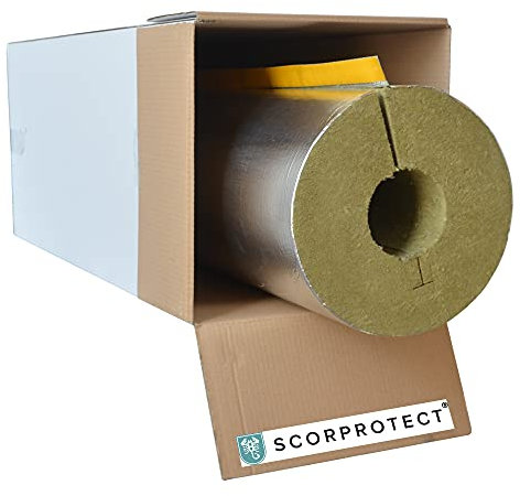 Scorprotect® voller Karton Alukaschierte Rohrschale Rohrisolierung Steinwolle mit 0.040 Wärmeleitfähigkeit (Steinwolle, 108 x 100 mm x 1 Meter)
