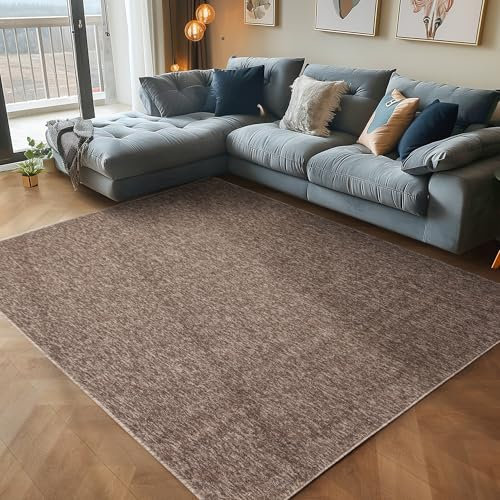 Kurzflorteppich mit Flachgewebe und meliertem Muster - pflegeleicht für Wohnzimmer und Schlafzimmer, Farbe:Braun, Grösse:140x200 cm