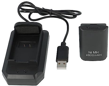 vhbw Akku kompatibel mit Microsoft Xbox 360 Controller (4800mAh, 2,4V, NiMH) inkl. Ladegerät, Schwarz