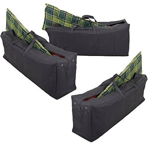 Novatool 3X Gartenauflagen Tasche I für jeweils 4 Auflagen I 420 D I Anthrazit I 125x32x50 cm I Gartenpolster Aufbewahrungstasche Hülle für Gartenstuhlauflagen Aufbewahrungshülle Gartenauflagen