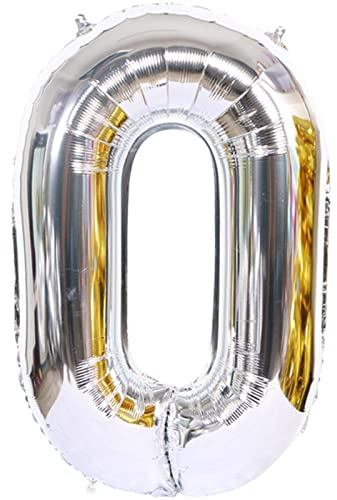 D2D | Party Balloon Zahl 0 XL in Silber - Größe 80 cm - Folienballon - Zahlenballon - Geburtstagsdeko - Helium Ballon