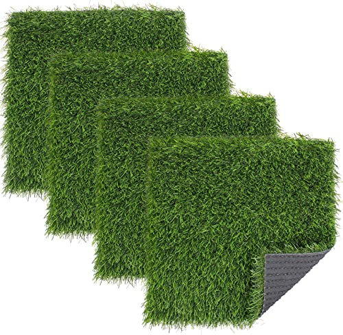 Kesfey Grasquadrate Platzsets, 4 Packungen, 30,5 x 30,5 cm, Kunstrasen-Patch-Fliesen, grüne Grasquadrate, Kunstgrasmatte, Kunstrasenteppich, Rolle, Tischdekorationen für Zuhause, Esszimmer,