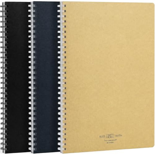 Kokuyo SU-SV608A D-förmiges Notizbuch mit weichem Ring, 7-mm-Lineal, 31 Zeilen, 80 Blatt, B5, natürlicher Stil, Schwarz, Beige, Marineblau, Japan Import
