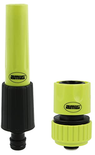 Amig - Kit de Riego - 2 Componentes - 1 Lanza de Riego con Caudal Regulable y 1 Empalme Rápido de 3/4 con Función Stop - Ideal para Jardinería - Plástico ABS - Verde Pistacho y Negro