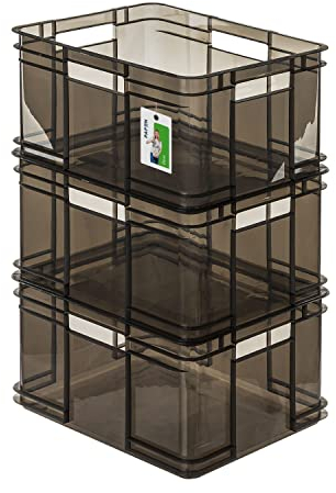 PAFEN 3x Euro Stapelbox 28l - 43 x 35 x 24 cm - Aufbewahrungsbehälter Euro-box Transparent Stapelkasten Transport Eurobehälter aus PP, Schwarz