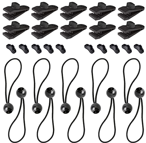 30 pcs Clips de bâche avec boules élastiques et de cordon,Pince de fixation pour toile de tente Pince de cordon élastique pour toile de tente Couverture de piscine Couverture d'auvent RV Couverture de