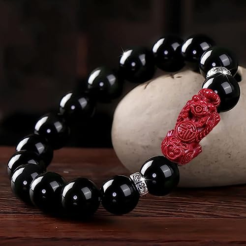 Reichtumsarmband, Feng Shui-Armband, Pixiu-Amulett-Armband, Zinnober-Kristallstein, natürlicher schwarzer Obsidian, Armband for Damen und Herren, Talisman-Edelstein, Reiki-Chakra-Kristall, Quarz-Armba