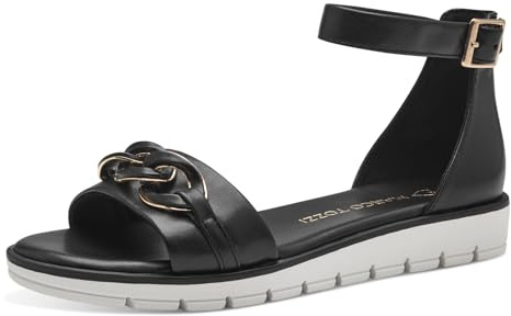 MARCO TOZZI Damen Sandalen mit Keilabsatz Hinten geschlossen Vegan, Schwarz (Schwarz), 37 EU