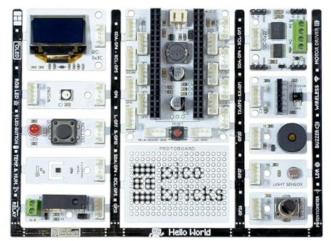 PicoBricks Raspberry Pi Pico W - Kit de inicio con 12 sensores desmontables y guía de aprendizaje extensa, kit de inicio, kit de codificación STEM (no incluido Pico W)