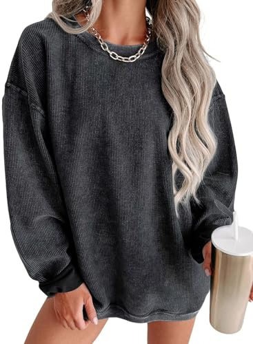 Jokeluck Sweats décontractés en velours côtelé pour femme 2025 – Pull confortable à manches longues et col rond pour l'automne et l'hiver