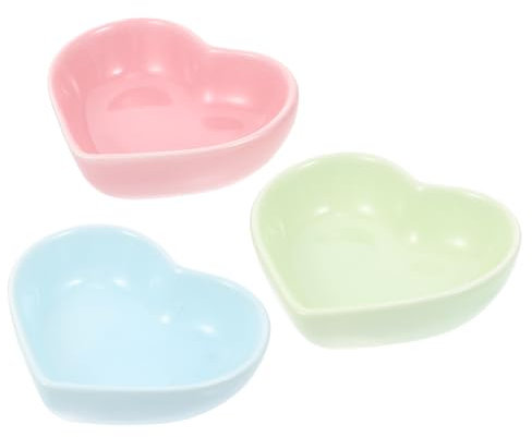 3Pcs Ceramic Hamster Food Bowls：Heart-Shaped Pet Feeding Bowls for Hamsters Guinea Pigs Gerbils Hedgehogs and Small Animals - Easy to Clean and Space-Saving Design