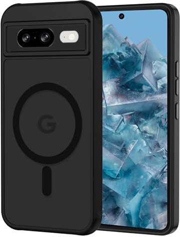 XTCASE für Google Pixel 8 Hülle Magnetisch kompatibel mit Magsafe, Matt Transluzente Handyhülle für Google Pixel 8 Kratzfeste PC Rückseite + TPU Bumper - Schwarz