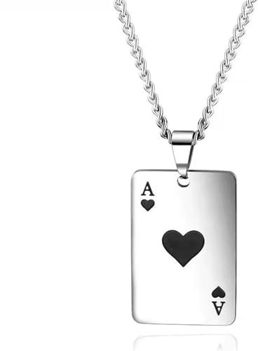 bicup Halskette Ketten Schmuck Herren Frauen Anhänger necklace Karte Ace of Spades Anhänger Kette Halskette für Frauen Männer Spielkarten Geschenk Schwarz