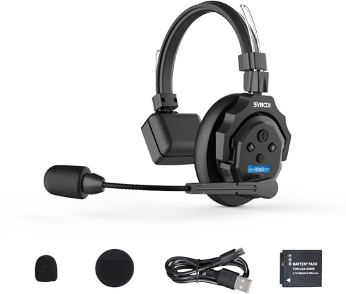 SYNCO Auriculares de Intercomunicación Inalámbricos, XTALK X1 2.4GHz Auriculares Sistema de Comunicación Dúplex Completo 24H 350M para 1 Persona