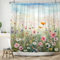 ASDCXZ Blumen Duschvorhang 180x200 cm, Frühling Rose Weiß Gelb Bunt Blumen Grün Blätter Blauer Himmel Bad Waschbar Duschvorhänge Polyester Textil Wasserdicht Badevorhang für Badewanne mit 12 Haken