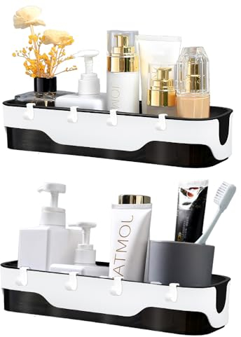 NAROSEBE 2 Stück Duschablage ohne Bohren Badezimmerregale Duschregal Plastik Duschkörbe Badezimmer Regal Organizer Hängend Shampoo Halterung Selbstklebend Duschablage mit Haken für Badezimmer